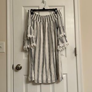 Altar’d State Gray White Stripe Off Shoulder Dress Crochet Polyester Size Small